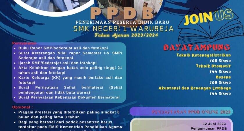 PPDB SMKN 1 Warureja telah dibuka!!!